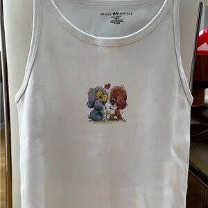 Brandy Melville White Tank Top with Cute Dog Print
